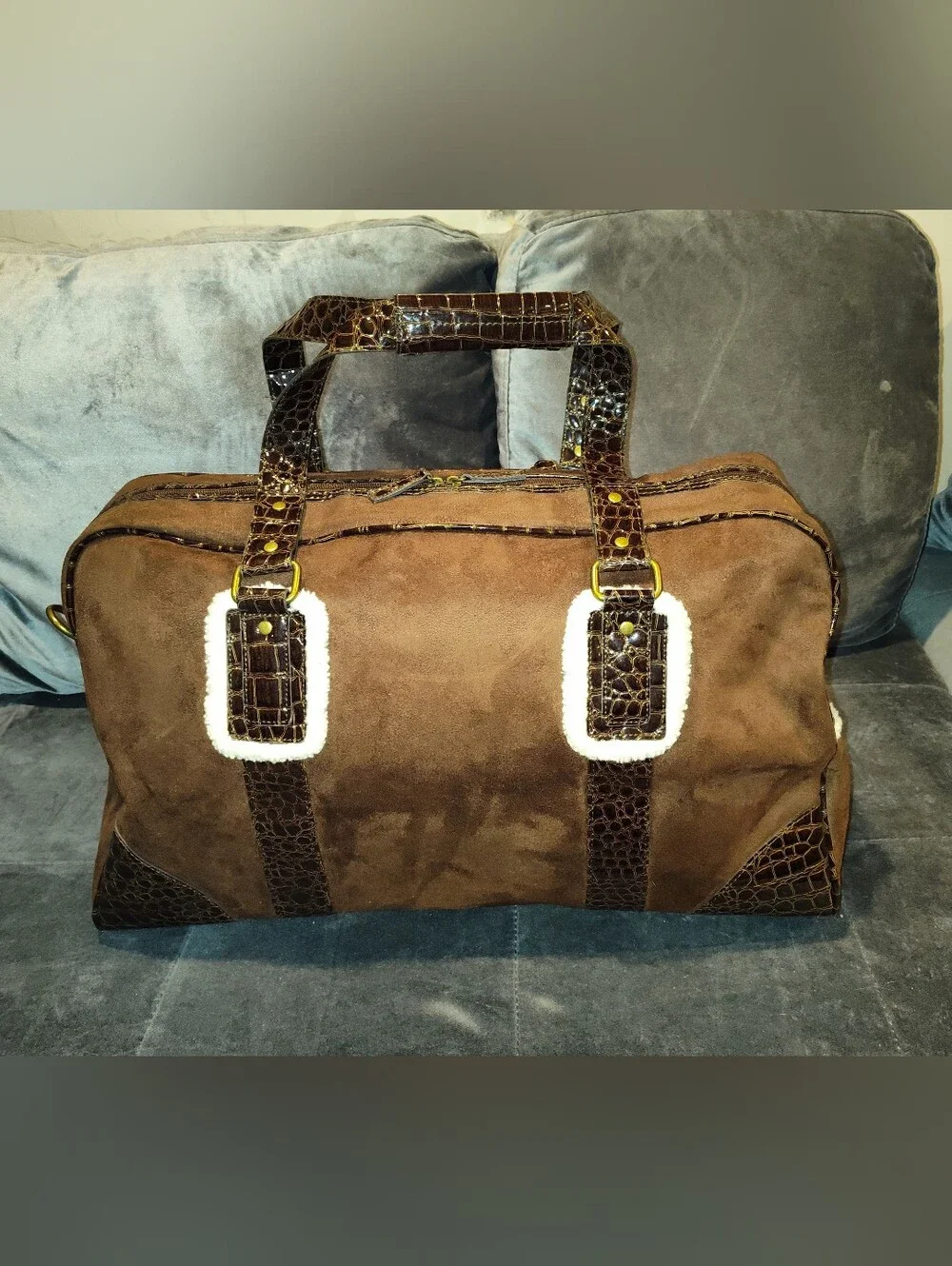 NWOT BATH & BODY WORKS SUEDE & EMBOSSED CROCODILE WEEKENDER BAG DUFFLE BAG